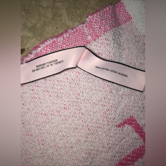 Victoria Secret Blanket Tassels  Pink Striped Black And White Authentic Knitted - Picture 7 of 9